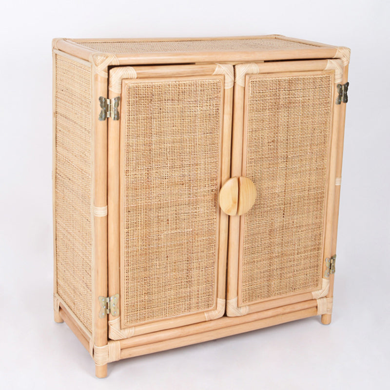 Contemporary Boho Handwoven Indonesian Rattan Solid Wood Storage Cabinet - Rectangular Low Profile Cabinet For Living Room Cuvalon