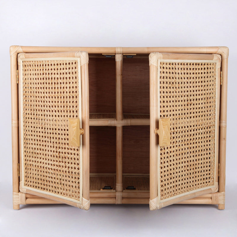 Contemporary Boho Natural Rattan Wooden Storage Cabinet - Rectangular Handwoven Indonesian Rattan Storage Unit For Living Room Cuvalon