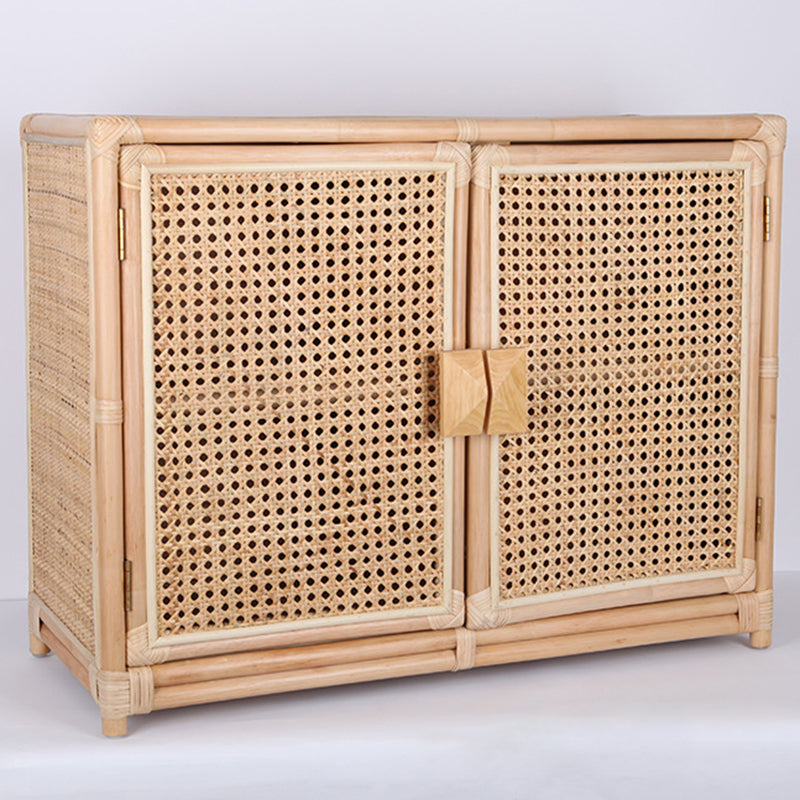 Contemporary Boho Natural Rattan Wooden Storage Cabinet - Rectangular Handwoven Indonesian Rattan Storage Unit For Living Room Cuvalon