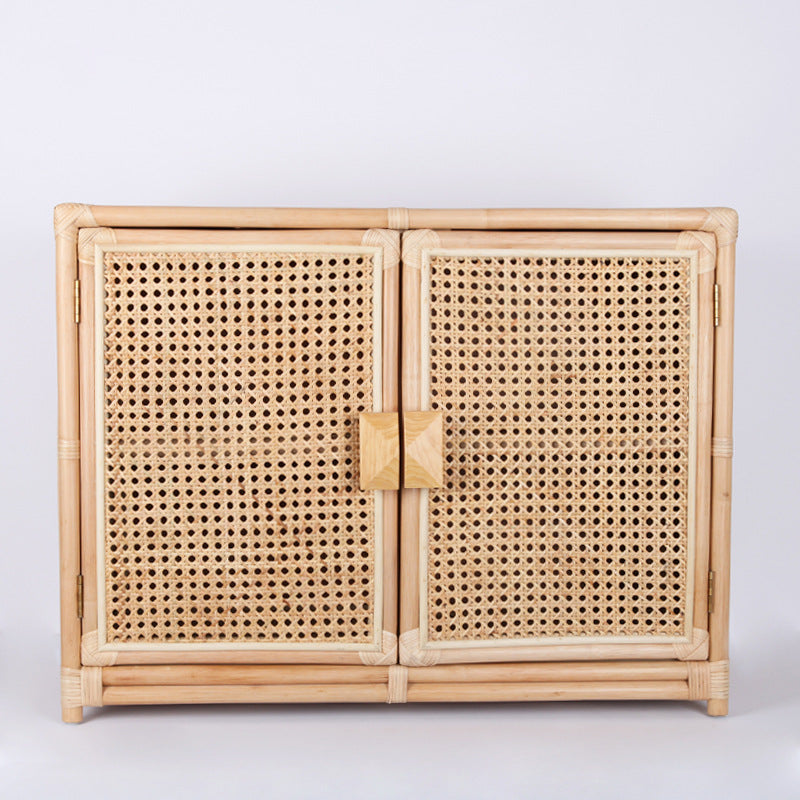 Contemporary Boho Natural Rattan Wooden Storage Cabinet - Rectangular Handwoven Indonesian Rattan Storage Unit For Living Room Cuvalon