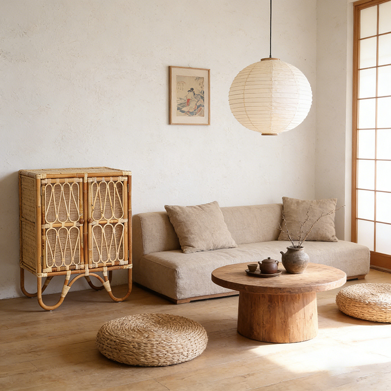 Contemporary Coastal Natural Rattan Handwoven Indonesian Rattan Storage Cabinet - Rectangular Curved Legs Cabinet For Living Room Cuvalon