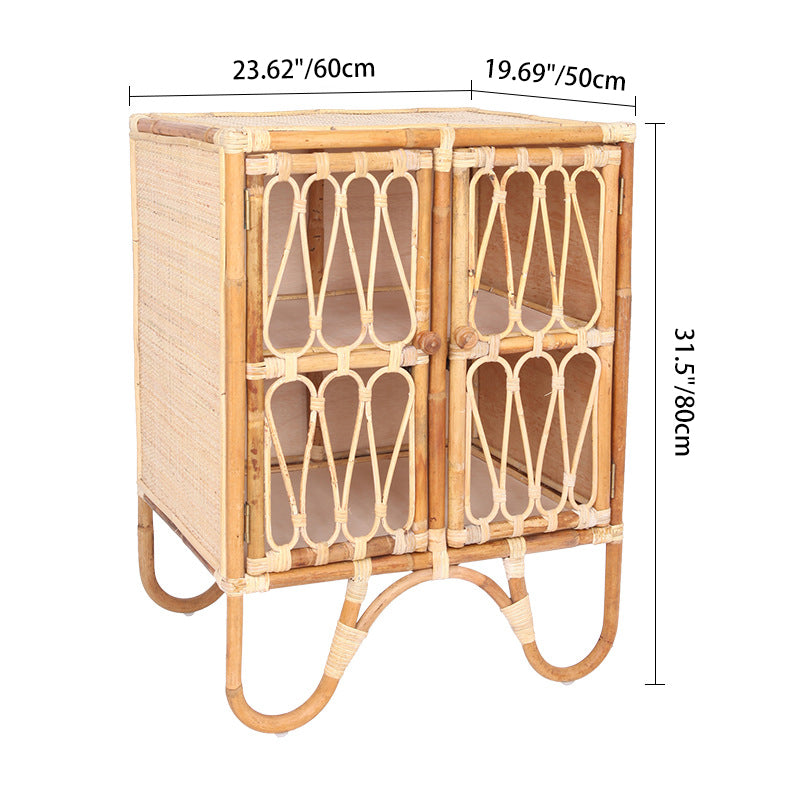 Contemporary Coastal Natural Rattan Handwoven Indonesian Rattan Storage Cabinet - Rectangular Curved Legs Cabinet For Living Room Cuvalon
