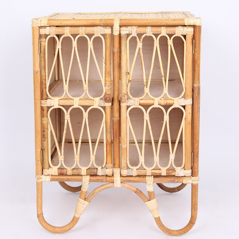 Contemporary Coastal Natural Rattan Handwoven Indonesian Rattan Storage Cabinet - Rectangular Curved Legs Cabinet For Living Room Cuvalon