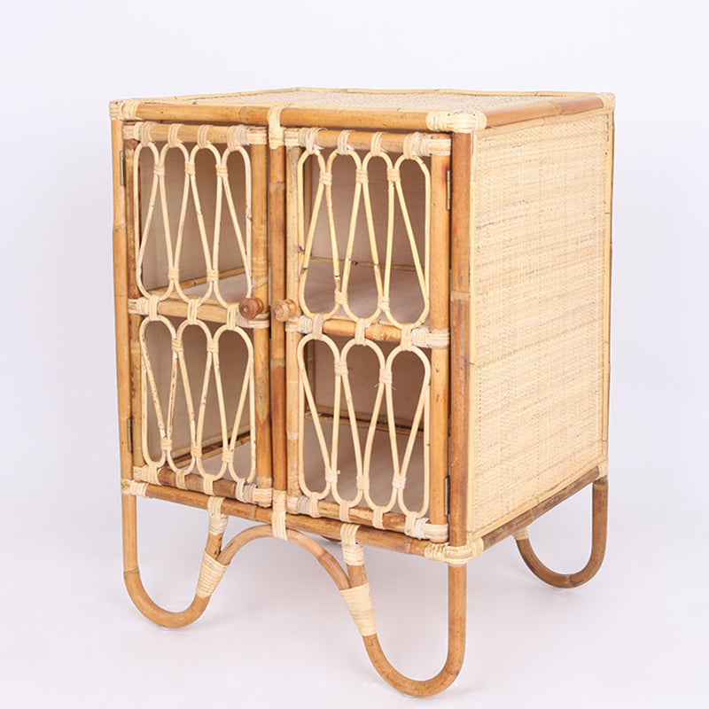 Contemporary Coastal Natural Rattan Handwoven Indonesian Rattan Storage Cabinet - Rectangular Curved Legs Cabinet For Living Room Cuvalon