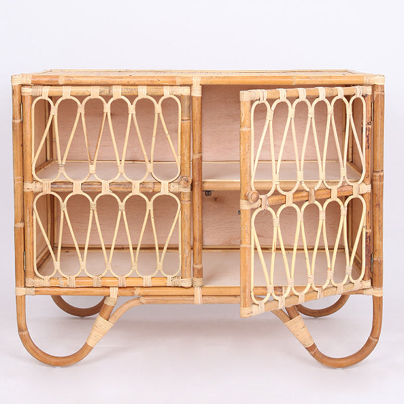 Contemporary Coastal Natural Rattan Handwoven Indonesian Rattan Storage Cabinet - Rectangular Curved Legs Cabinet For Living Room Cuvalon