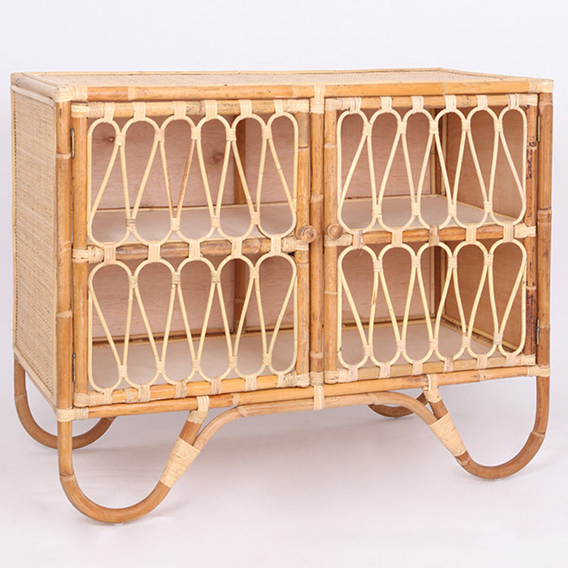 Contemporary Coastal Natural Rattan Handwoven Indonesian Rattan Storage Cabinet - Rectangular Curved Legs Cabinet For Living Room Cuvalon