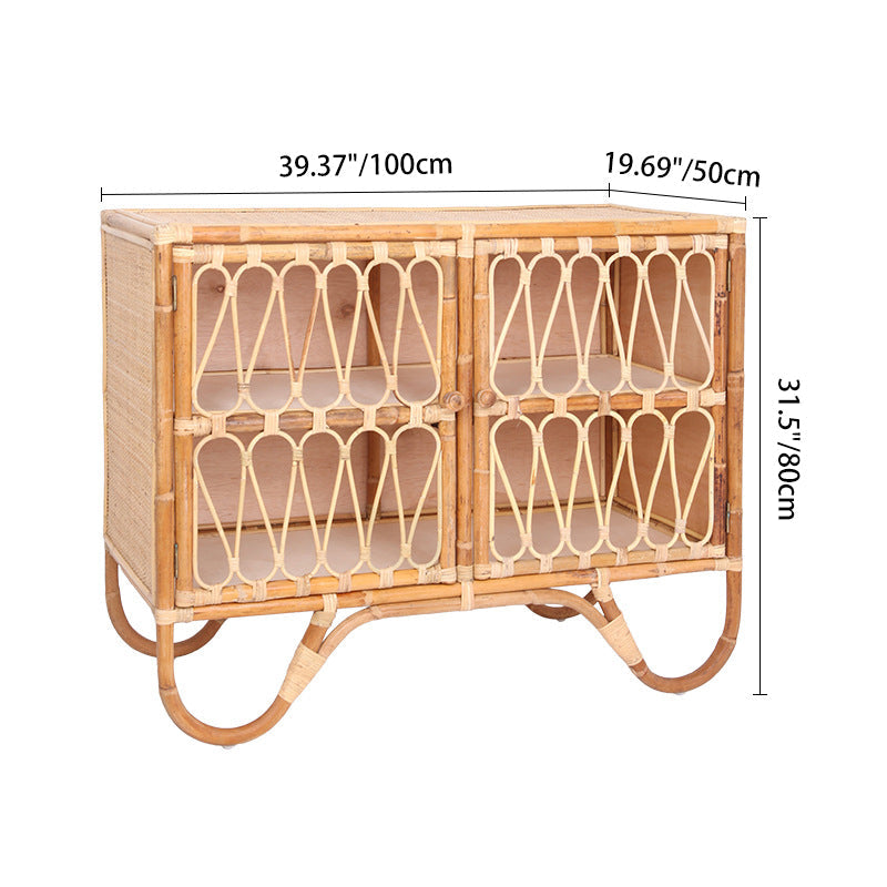 Contemporary Coastal Natural Rattan Handwoven Indonesian Rattan Storage Cabinet - Rectangular Curved Legs Cabinet For Living Room Cuvalon