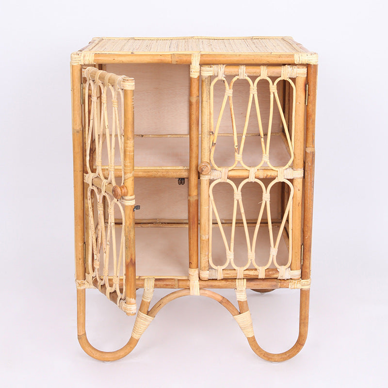 Contemporary Coastal Natural Rattan Handwoven Indonesian Rattan Storage Cabinet - Rectangular Curved Legs Cabinet For Living Room Cuvalon