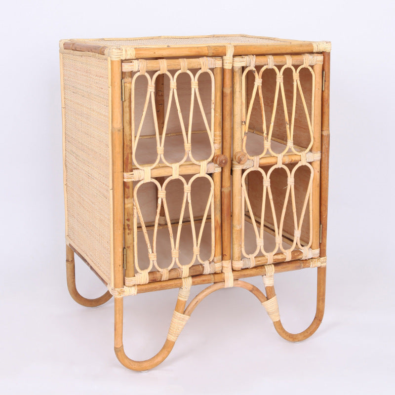 Contemporary Coastal Natural Rattan Handwoven Indonesian Rattan Storage Cabinet - Rectangular Curved Legs Cabinet For Living Room Cuvalon