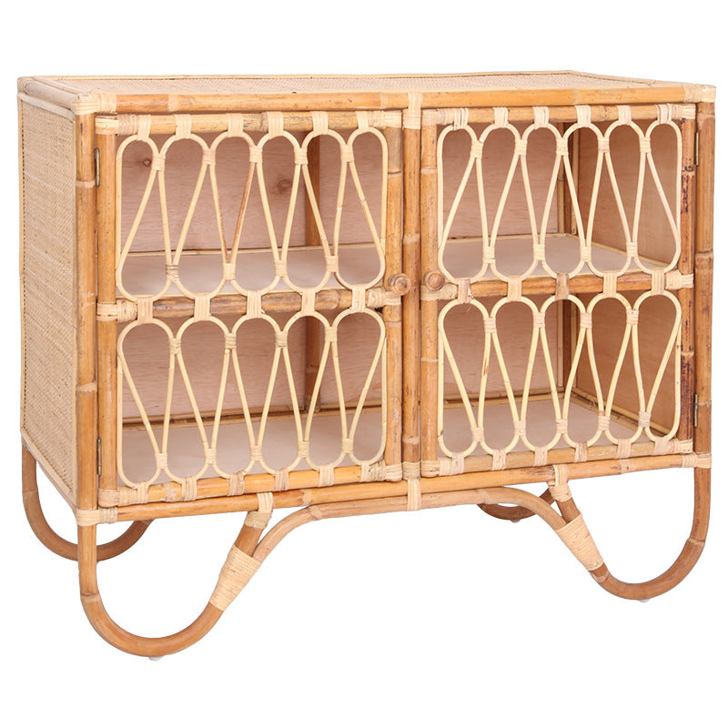 Contemporary Coastal Natural Rattan Handwoven Indonesian Rattan Storage Cabinet - Rectangular Curved Legs Cabinet For Living Room Cuvalon