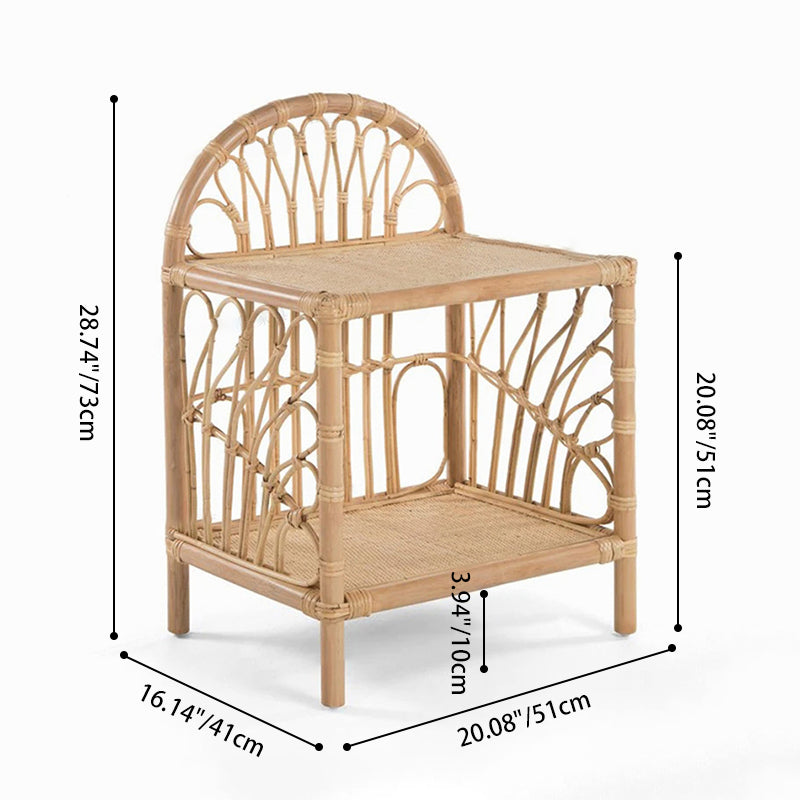Contemporary Coastal Natural Rattan Handwoven Indonesian Rattan Side Table - Curved With V-Pattern Weave End Table For Living Room Cuvalon