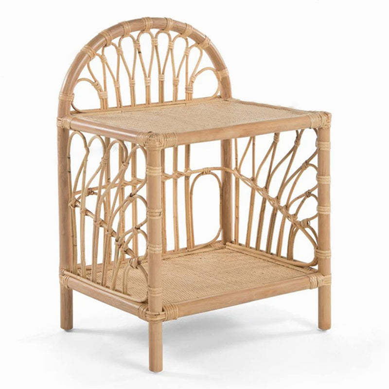 Contemporary Coastal Natural Rattan Handwoven Indonesian Rattan Side Table - Curved With V-Pattern Weave End Table For Living Room Cuvalon