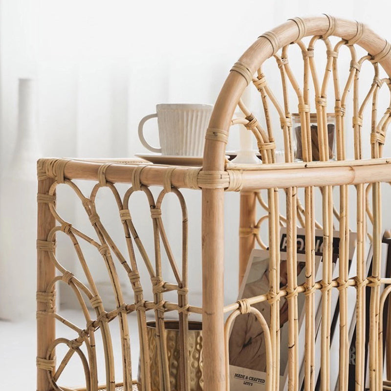 Contemporary Coastal Natural Rattan Handwoven Indonesian Rattan Side Table - Curved With V-Pattern Weave End Table For Living Room Cuvalon