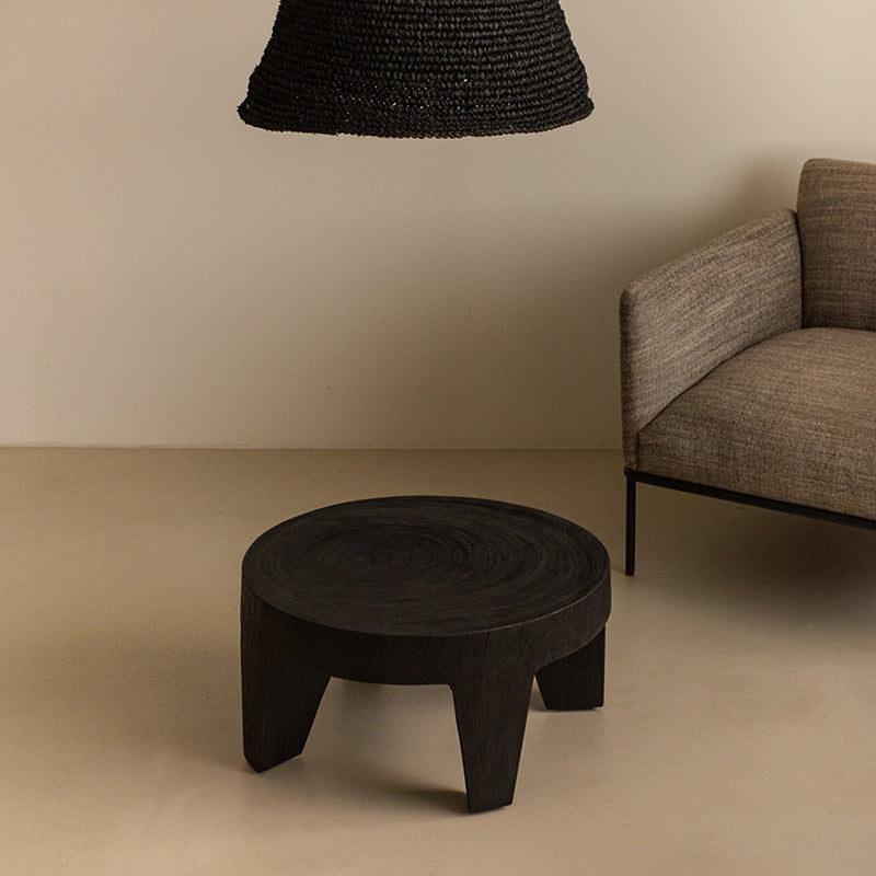 Traditional Rustic Solid Wood Round Coffee Table - Handcrafted Low Profile Sculptural Table For Living Room Cuvalon