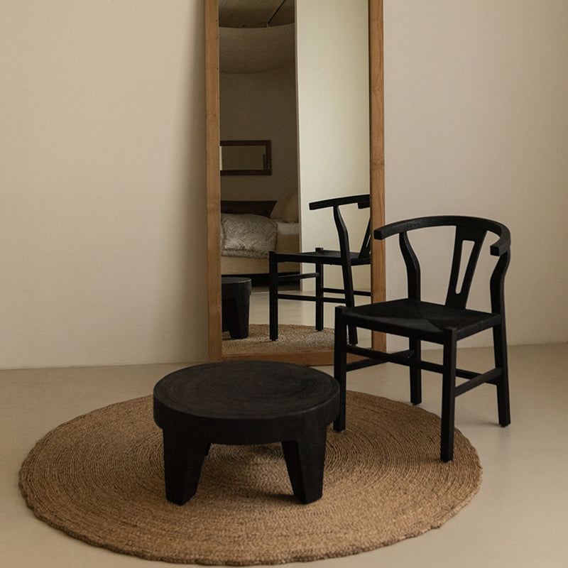 Traditional Rustic Solid Wood Round Coffee Table - Handcrafted Low Profile Sculptural Table For Living Room Cuvalon