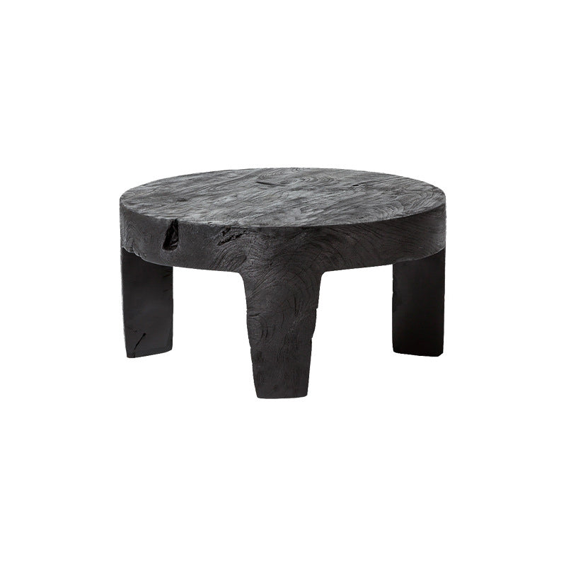 Traditional Rustic Solid Wood Round Coffee Table - Handcrafted Low Profile Sculptural Table For Living Room Cuvalon