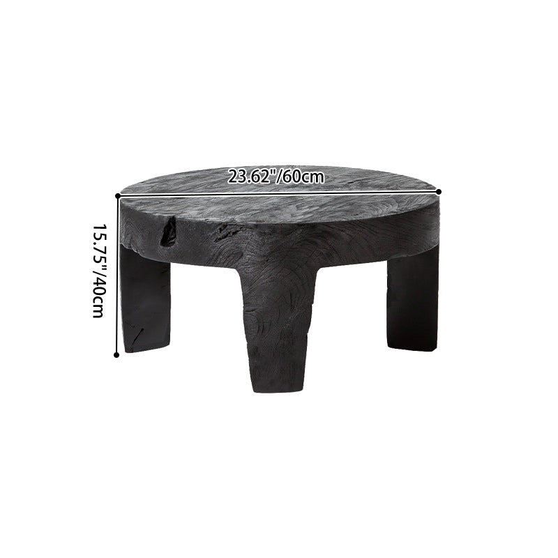 Traditional Rustic Solid Wood Round Coffee Table - Handcrafted Low Profile Sculptural Table For Living Room Cuvalon
