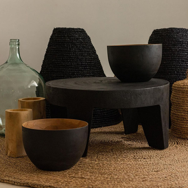 Traditional Rustic Solid Wood Round Coffee Table - Handcrafted Low Profile Sculptural Table For Living Room Cuvalon