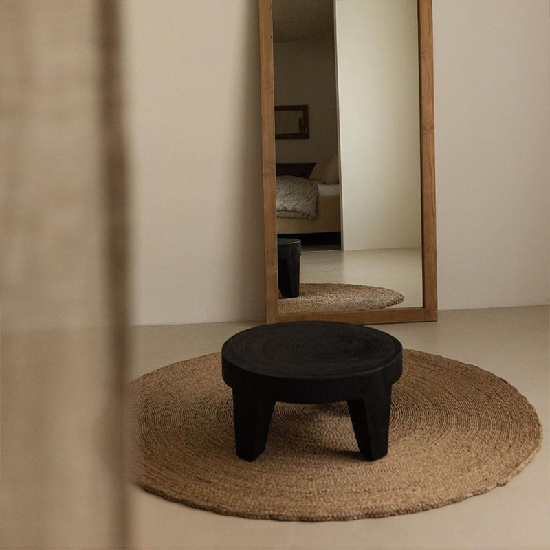 Traditional Rustic Solid Wood Round Coffee Table - Handcrafted Low Profile Sculptural Table For Living Room Cuvalon
