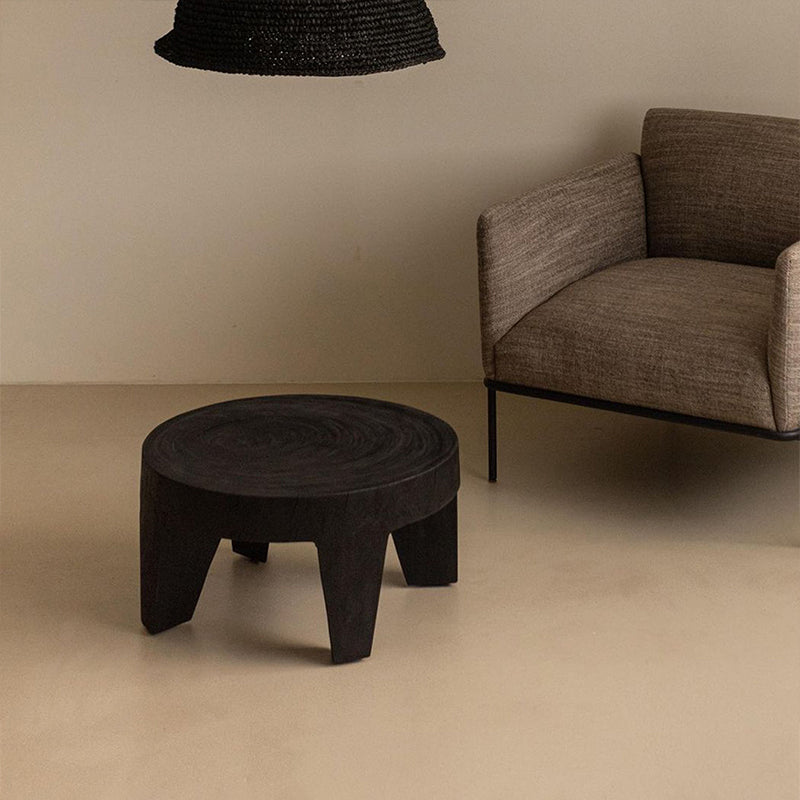 Traditional Rustic Solid Wood Round Coffee Table - Handcrafted Low Profile Sculptural Table For Living Room Cuvalon