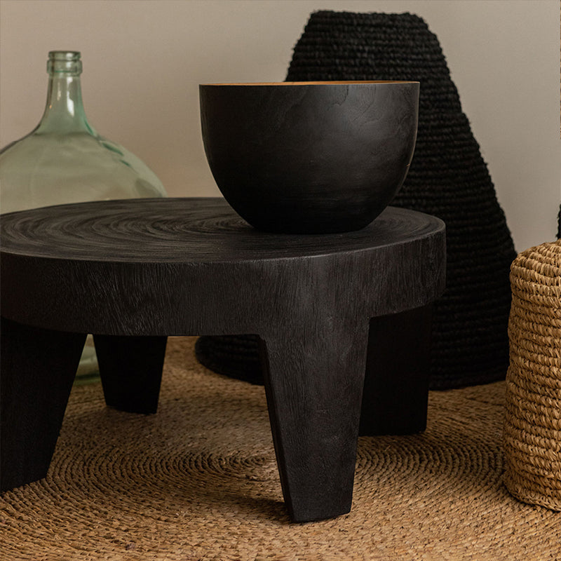 Traditional Rustic Solid Wood Round Coffee Table - Handcrafted Low Profile Sculptural Table For Living Room Cuvalon