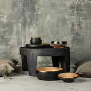 Traditional Rustic Solid Wood Round Coffee Table - Handcrafted Low Profile Sculptural Table For Living Room Cuvalon