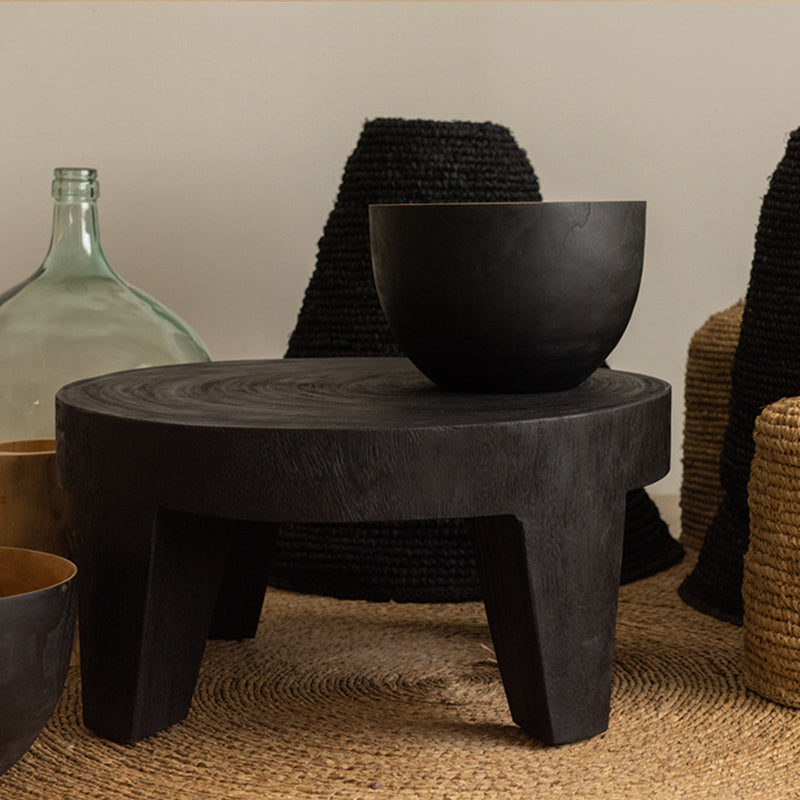 Traditional Rustic Solid Wood Round Coffee Table - Handcrafted Low Profile Sculptural Table For Living Room Cuvalon