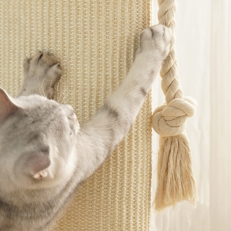 Modern Minimalist Roman Cylindrical Solid Wood Sisal Rope Cat Tower For Bedroom Cuvalon