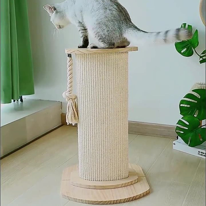 Modern Minimalist Roman Cylindrical Solid Wood Sisal Rope Cat Tower For Bedroom Cuvalon