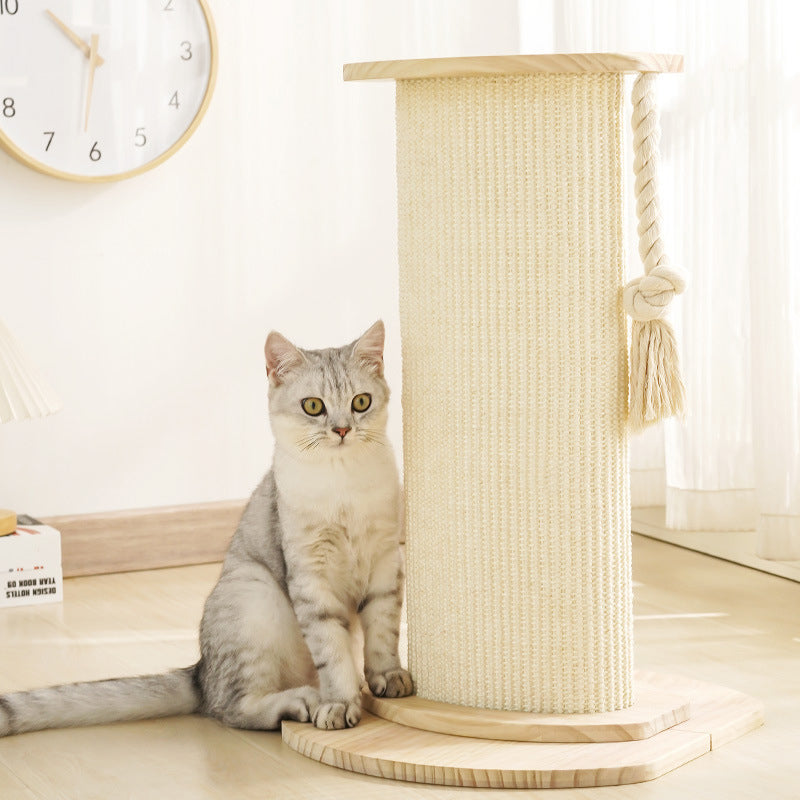 Modern Minimalist Roman Cylindrical Solid Wood Sisal Rope Cat Tower For Bedroom Cuvalon