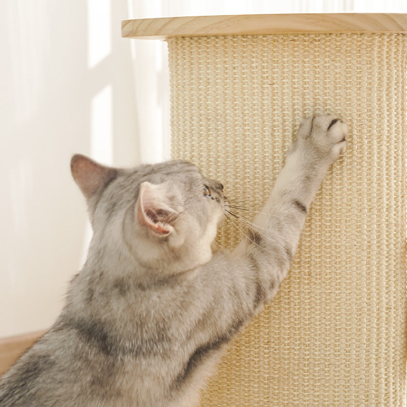Modern Minimalist Roman Cylindrical Solid Wood Sisal Rope Cat Tower For Bedroom Cuvalon