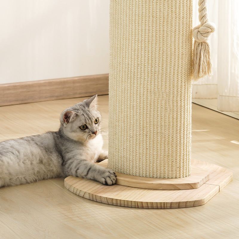 Modern Minimalist Roman Cylindrical Solid Wood Sisal Rope Cat Tower For Bedroom Cuvalon
