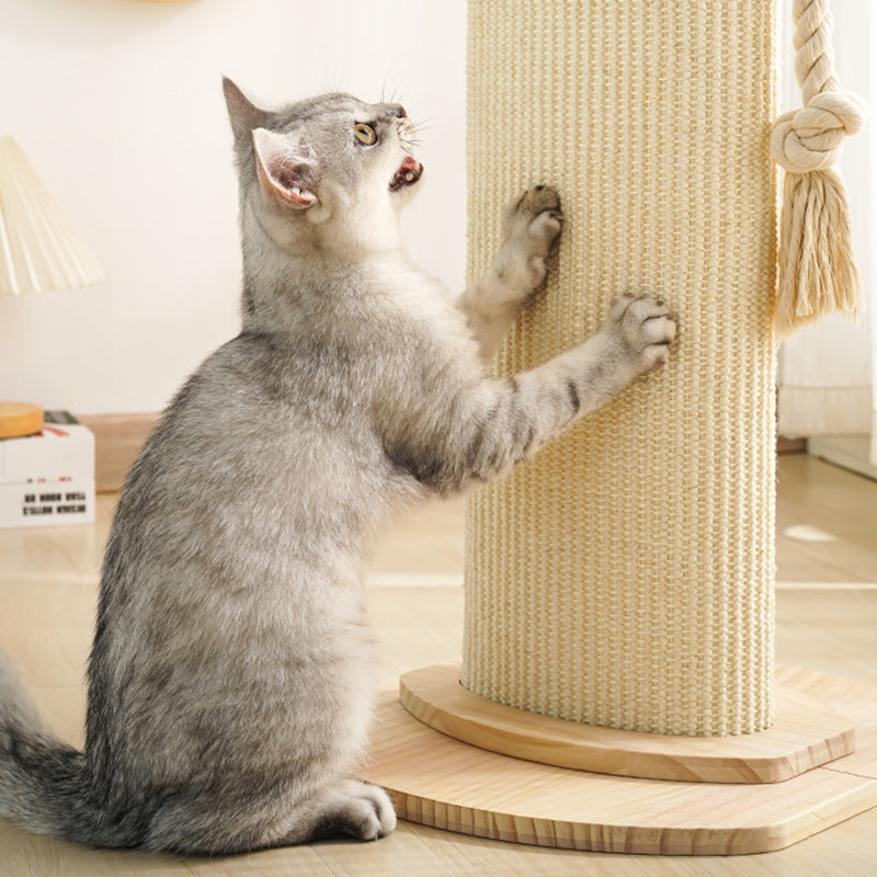 Modern Minimalist Roman Cylindrical Solid Wood Sisal Rope Cat Tower For Bedroom Cuvalon