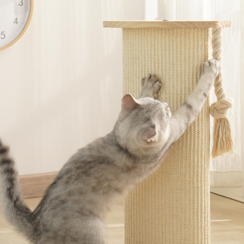 Modern Minimalist Roman Cylindrical Solid Wood Sisal Rope Cat Tower For Bedroom Cuvalon
