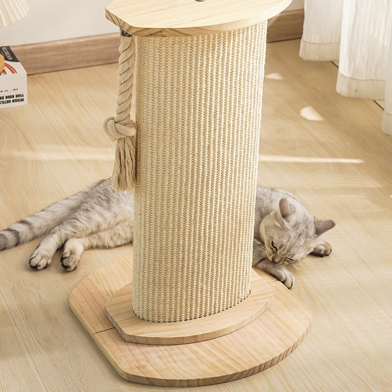 Modern Minimalist Roman Cylindrical Solid Wood Sisal Rope Cat Tower For Bedroom Cuvalon