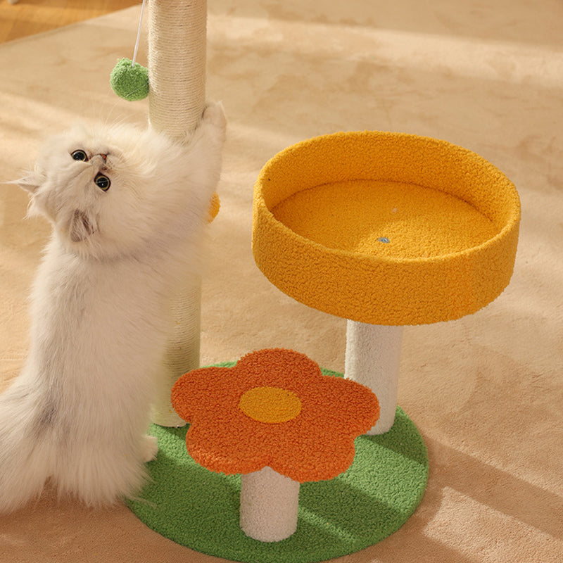 Contemporary Creative Cylindrical Pumpkin Bee Flower Design Teddy Plush PVC Sisal Rope Cat Tree For Bedroom Cuvalon