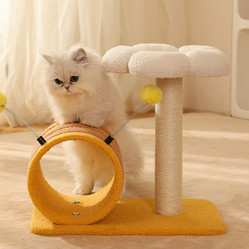 Contemporary Creative Cylindrical Pumpkin Bee Flower Design Teddy Plush PVC Sisal Rope Cat Tree For Bedroom Cuvalon