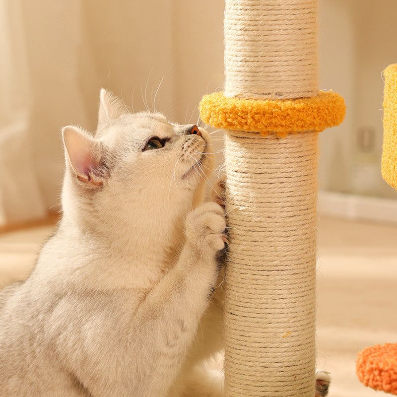 Contemporary Creative Cylindrical Pumpkin Bee Flower Design Teddy Plush PVC Sisal Rope Cat Tree For Bedroom Cuvalon