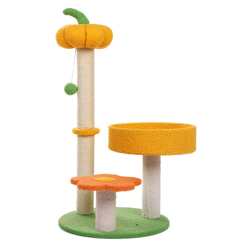 Contemporary Creative Cylindrical Pumpkin Bee Flower Design Teddy Plush PVC Sisal Rope Cat Tree For Bedroom Cuvalon