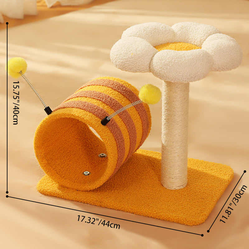 Contemporary Creative Cylindrical Pumpkin Bee Flower Design Teddy Plush PVC Sisal Rope Cat Tree For Bedroom Cuvalon