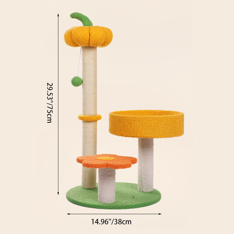Contemporary Creative Cylindrical Pumpkin Bee Flower Design Teddy Plush PVC Sisal Rope Cat Tree For Bedroom Cuvalon