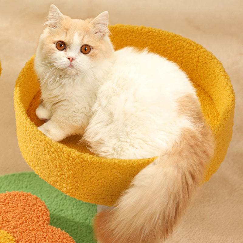 Contemporary Creative Cylindrical Pumpkin Bee Flower Design Teddy Plush PVC Sisal Rope Cat Tree For Bedroom Cuvalon