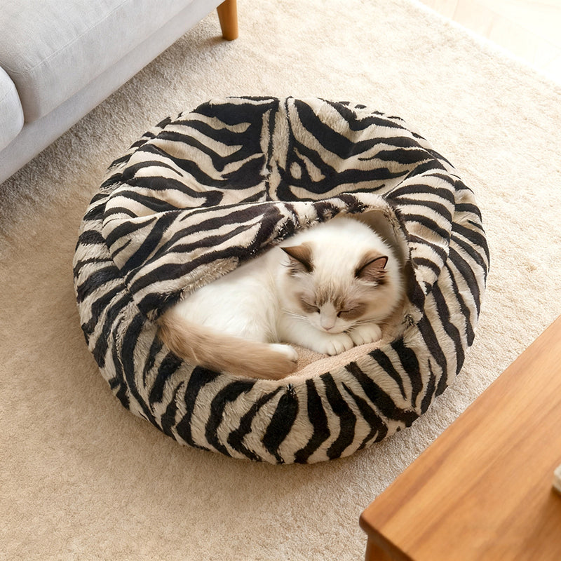 Contemporary Creative Round Arctic Fleece Long-Pile Plush Lambswool PP Cotton Colorful Warmth Pet Cat Bed Dog Bed For Bedroom Cuvalon