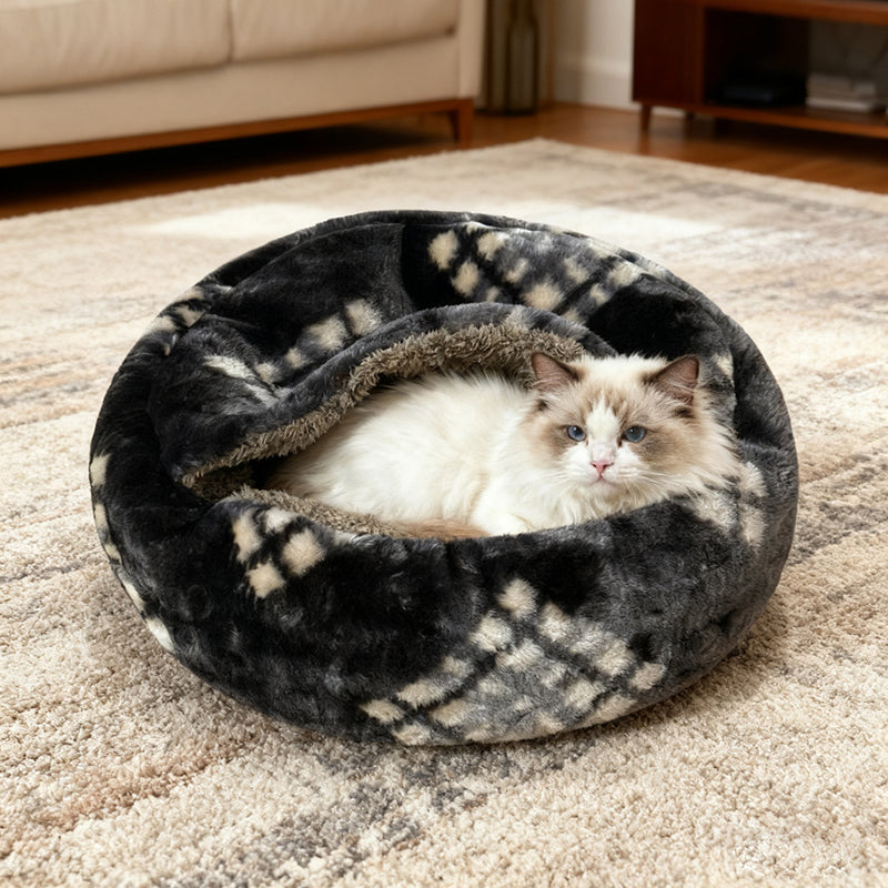Contemporary Creative Round Arctic Fleece Long-Pile Plush Lambswool PP Cotton Colorful Warmth Pet Cat Bed Dog Bed For Bedroom Cuvalon