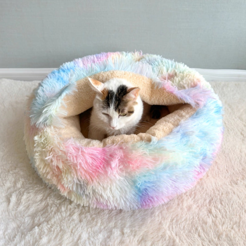 Contemporary Creative Round Arctic Fleece Long-Pile Plush Lambswool PP Cotton Colorful Warmth Pet Cat Bed Dog Bed For Bedroom Cuvalon