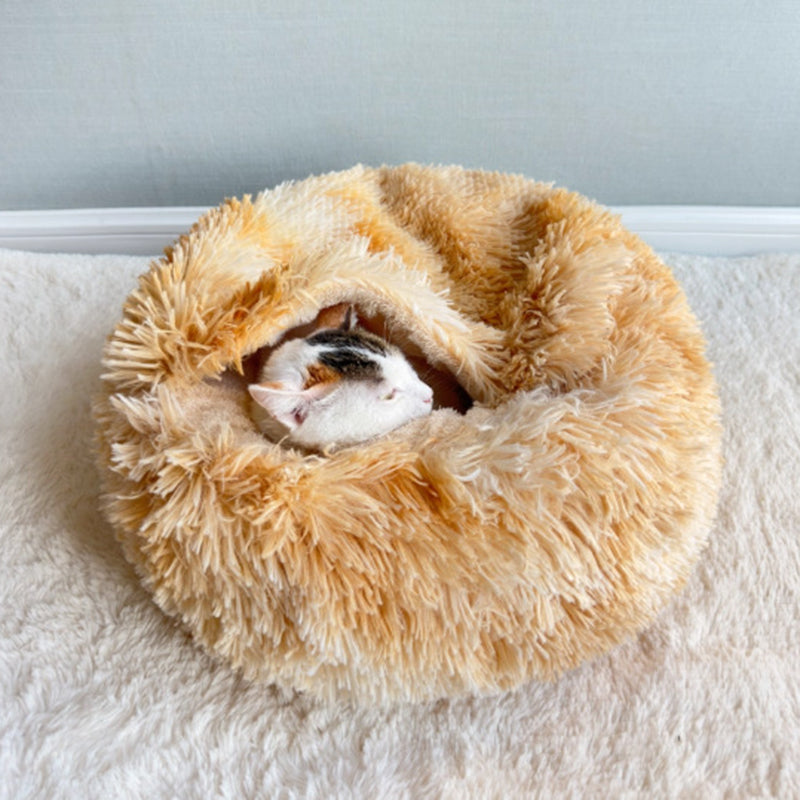 Contemporary Creative Round Arctic Fleece Long-Pile Plush Lambswool PP Cotton Colorful Warmth Pet Cat Bed Dog Bed For Bedroom Cuvalon