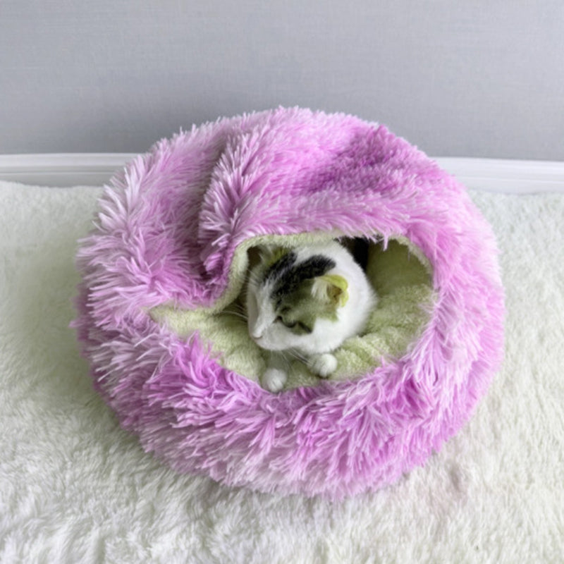 Contemporary Creative Round Arctic Fleece Long-Pile Plush Lambswool PP Cotton Colorful Warmth Pet Cat Bed Dog Bed For Bedroom Cuvalon