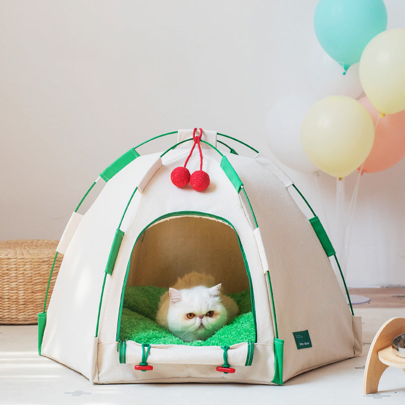 Contemporary Creative Cylindrical Canvas Plush Fabric Hemp Rope Fiberglass Pole Pet Tent Cat Bed For Bedroom Cuvalon