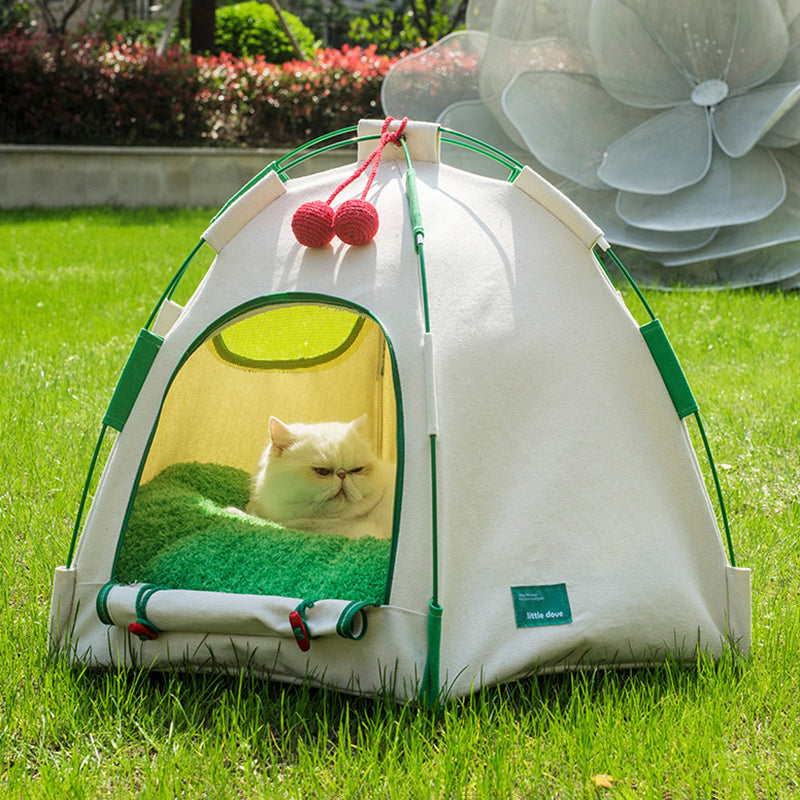 Contemporary Creative Cylindrical Canvas Plush Fabric Hemp Rope Fiberglass Pole Pet Tent Cat Bed For Bedroom Cuvalon
