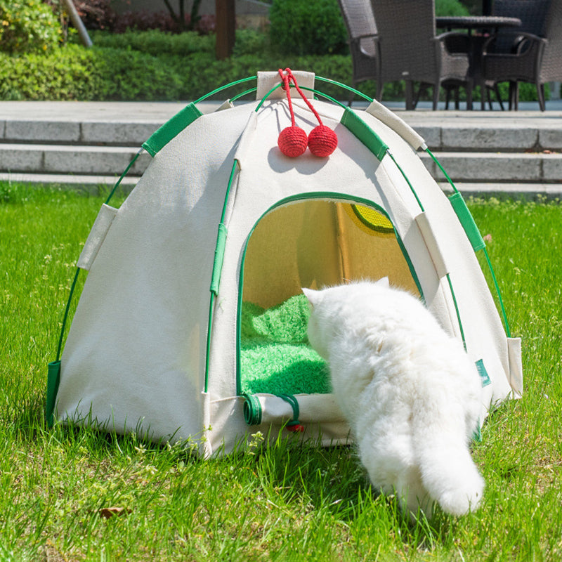 Contemporary Creative Cylindrical Canvas Plush Fabric Hemp Rope Fiberglass Pole Pet Tent Cat Bed For Bedroom Cuvalon